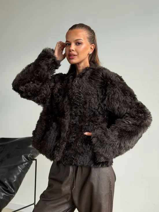 Дубленка кроп-топ из овчины калган