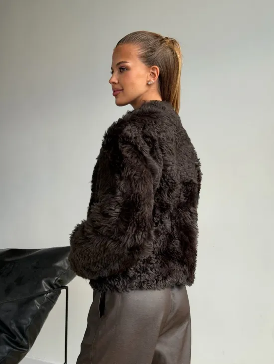Дубленка кроп-топ из овчины калган