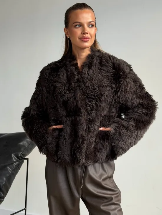 Дубленка кроп-топ из овчины калган