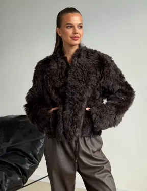 Дубленка кроп-топ из овчины калган