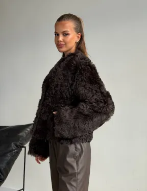 Дубленка кроп-топ из овчины калган