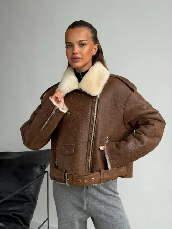 Короткая косуха-дубленка из овчины