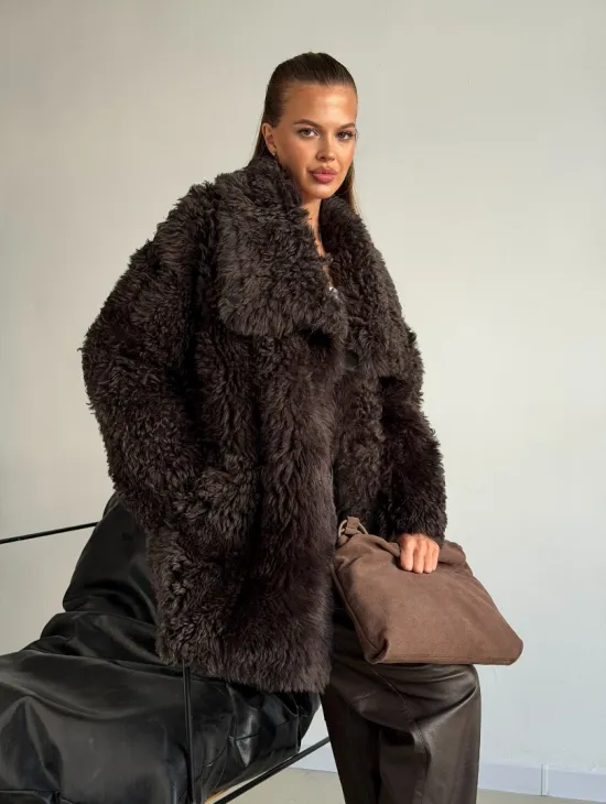 Дублёнка коричневая из овчины - тиградо