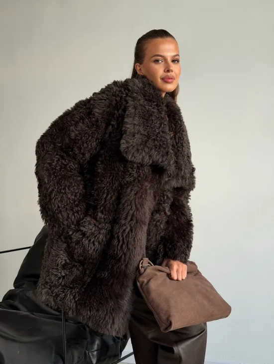 Дублёнка коричневая из овчины - тиградо