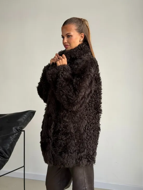 Дублёнка коричневая из овчины - тиградо