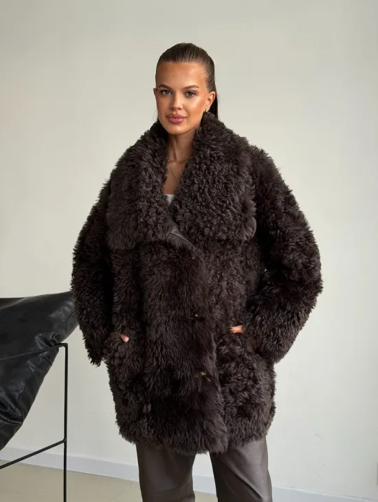 Дублёнка коричневая из овчины - тиградо