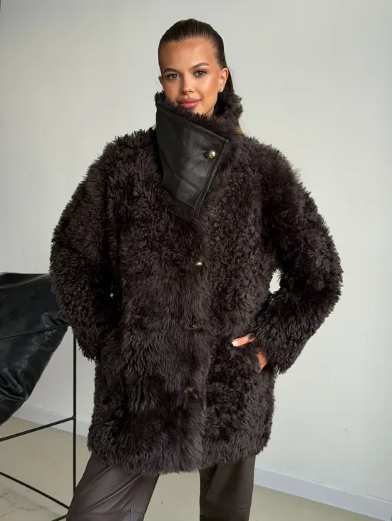 Дублёнка коричневая из овчины - тиградо