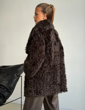 Дублёнка коричневая из овчины - тиградо