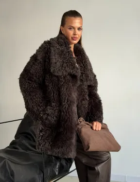Дублёнка коричневая из овчины - тиградо