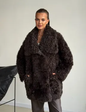 Дублёнка коричневая из овчины - тиградо