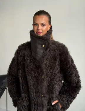 Дублёнка коричневая из овчины - тиградо