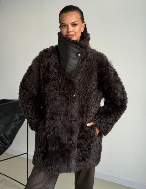 Дублёнка коричневая из овчины - тиградо