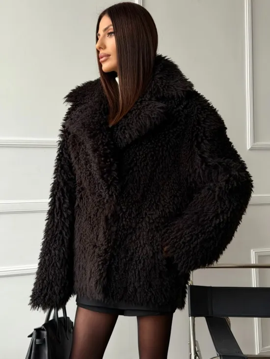 Коричневая дубленка из меха Тиградо