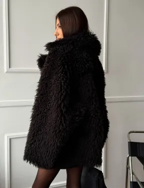Коричневая дубленка из меха Тиградо