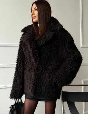 Коричневая дубленка из меха Тиградо