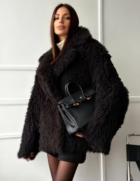 Коричневая дубленка из меха Тиградо