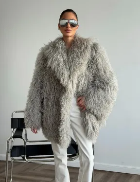 Серая шуба из ламы