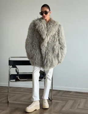 Серая шуба из ламы
