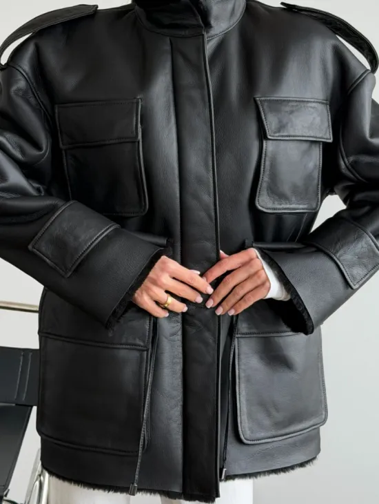 Черная куртка - дубленка из испанского мериноса