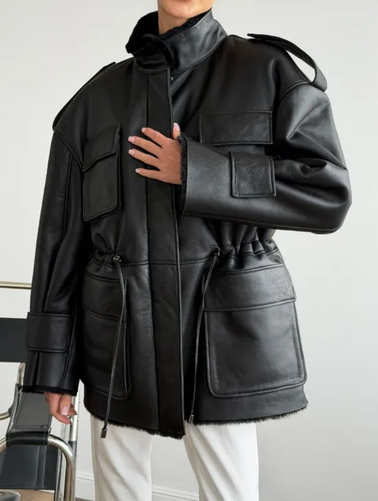 Черная куртка - дубленка из испанского мериноса