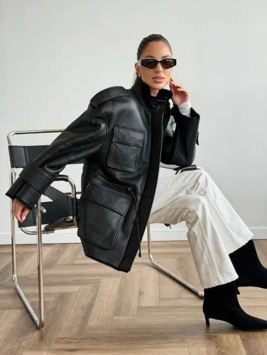 Черная куртка - дубленка из испанского мериноса