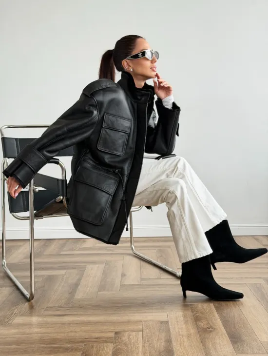 Черная куртка - дубленка из испанского мериноса