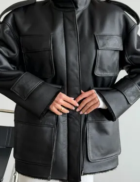 Черная куртка - дубленка из испанского мериноса