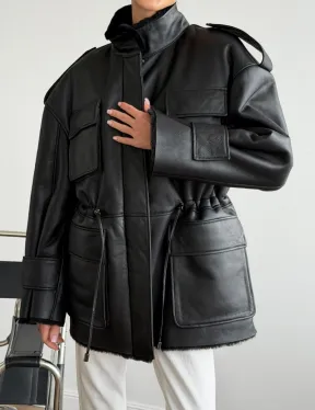 Черная куртка - дубленка из испанского мериноса