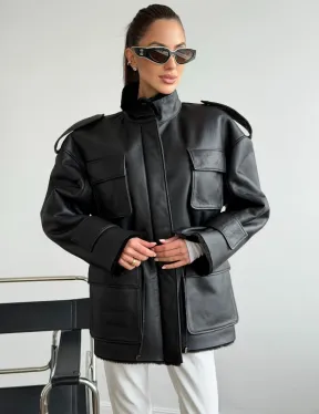 Черная куртка - дубленка из испанского мериноса