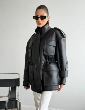 Черная куртка - дубленка из испанского мериноса