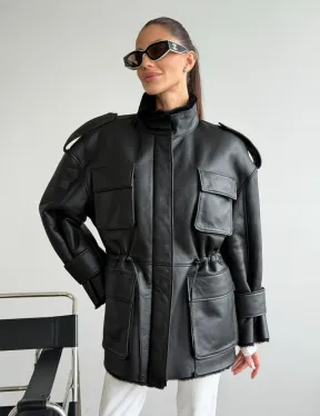 Черная куртка - дубленка из испанского мериноса