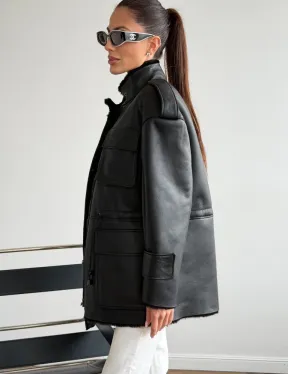 Черная куртка - дубленка из испанского мериноса