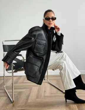 Черная куртка - дубленка из испанского мериноса