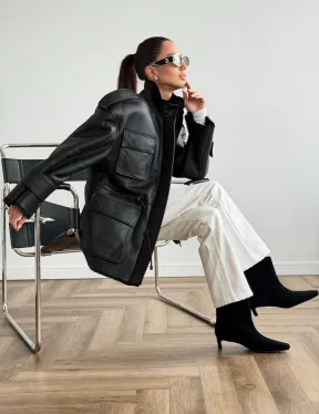 Черная куртка - дубленка из испанского мериноса