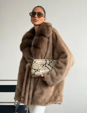 Шуба норковая с воротником куница - летучая мышь