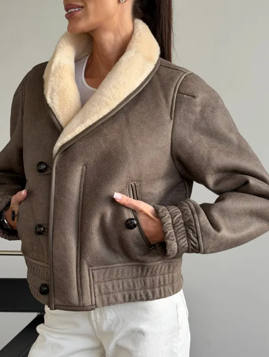 Короткая дубленка - воротник шаль