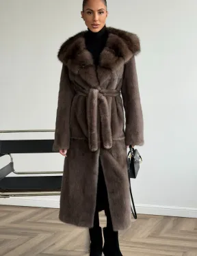 Шуба норковая длинная с капюшоном