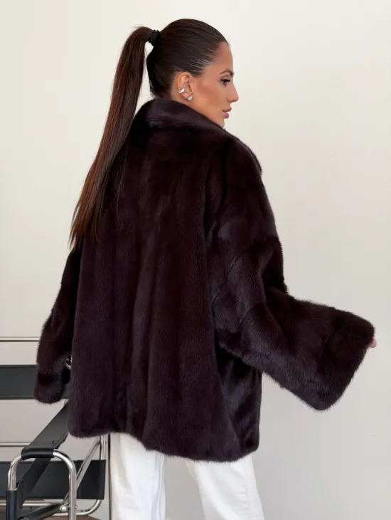 Норковый полушубок - цвет инжир
