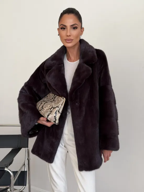 Норковый полушубок - цвет инжир