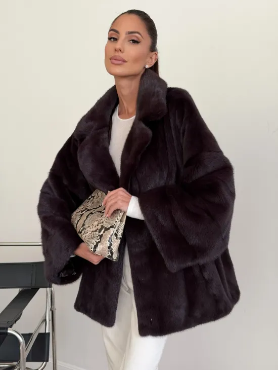 Норковый полушубок - цвет инжир