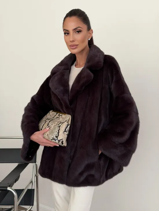 Норковый полушубок - цвет инжир