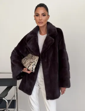 Норковый полушубок - цвет инжир
