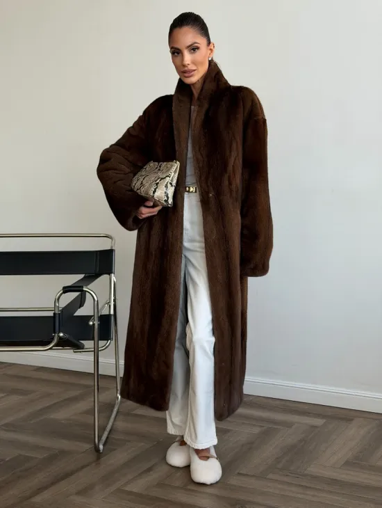 Шуба норковая в роспуск с меховым поясом