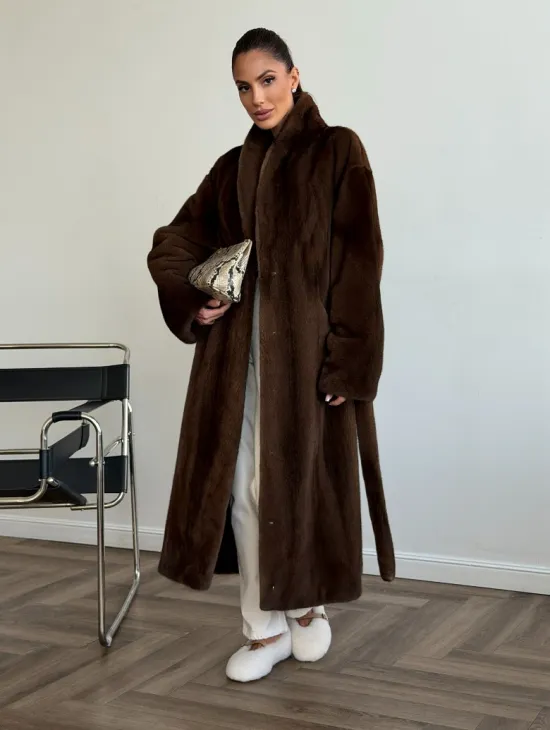 Шуба норковая в роспуск с меховым поясом