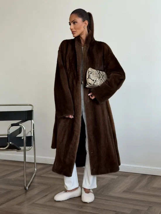 Шуба норковая в роспуск с меховым поясом