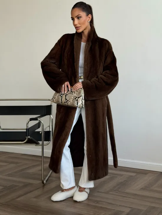 Шуба норковая в роспуск с меховым поясом