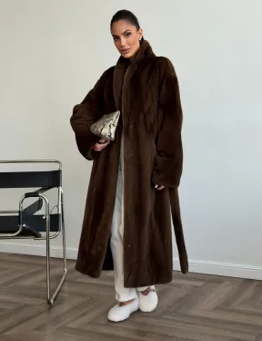 Шуба норковая в роспуск с меховым поясом