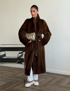 Шуба норковая в роспуск с меховым поясом