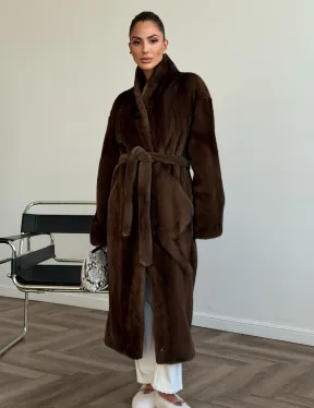 Шуба норковая в роспуск с меховым поясом