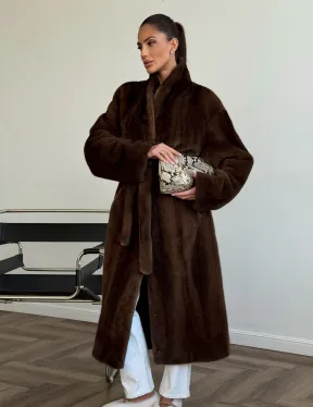 Шуба норковая в роспуск с меховым поясом